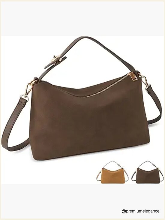 Handbags - Suede Hobo Tote Crossbody Bag with Adjustable Strap